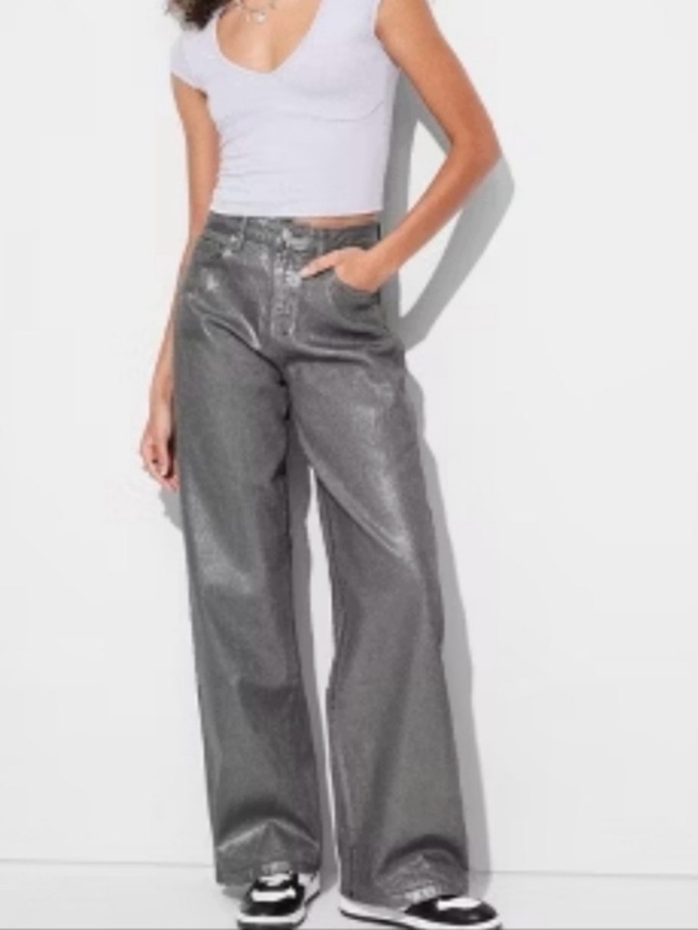 NWT Gray/Metallic High-waisted, Wide Leg Jeans